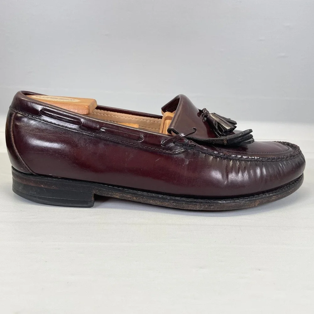 SAS Kiltie Tassel Loafers Mens Size 8.5W Burgundy Leather Handsewn Slip On Shoes